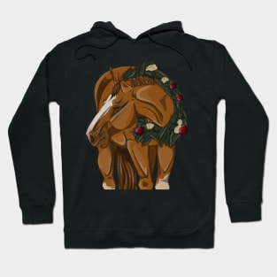 Chestnut Christmas Horse in Wreath Hoodie